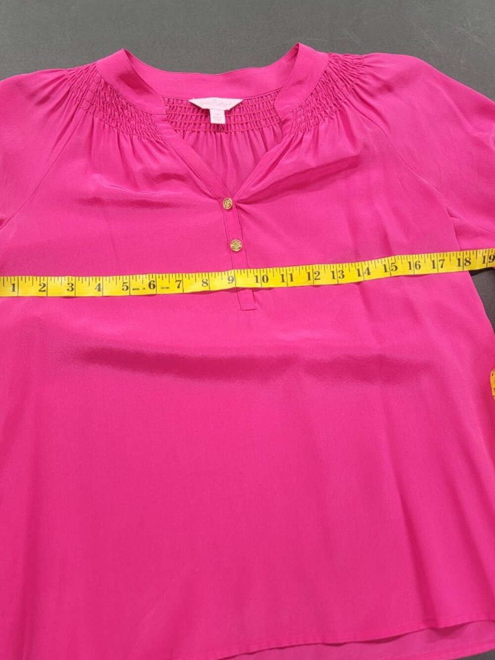Lilly Pulitzer Pink Solid Elsa Top 100% silk long sleeve hot pink blouse XS - Picture 7 of 8